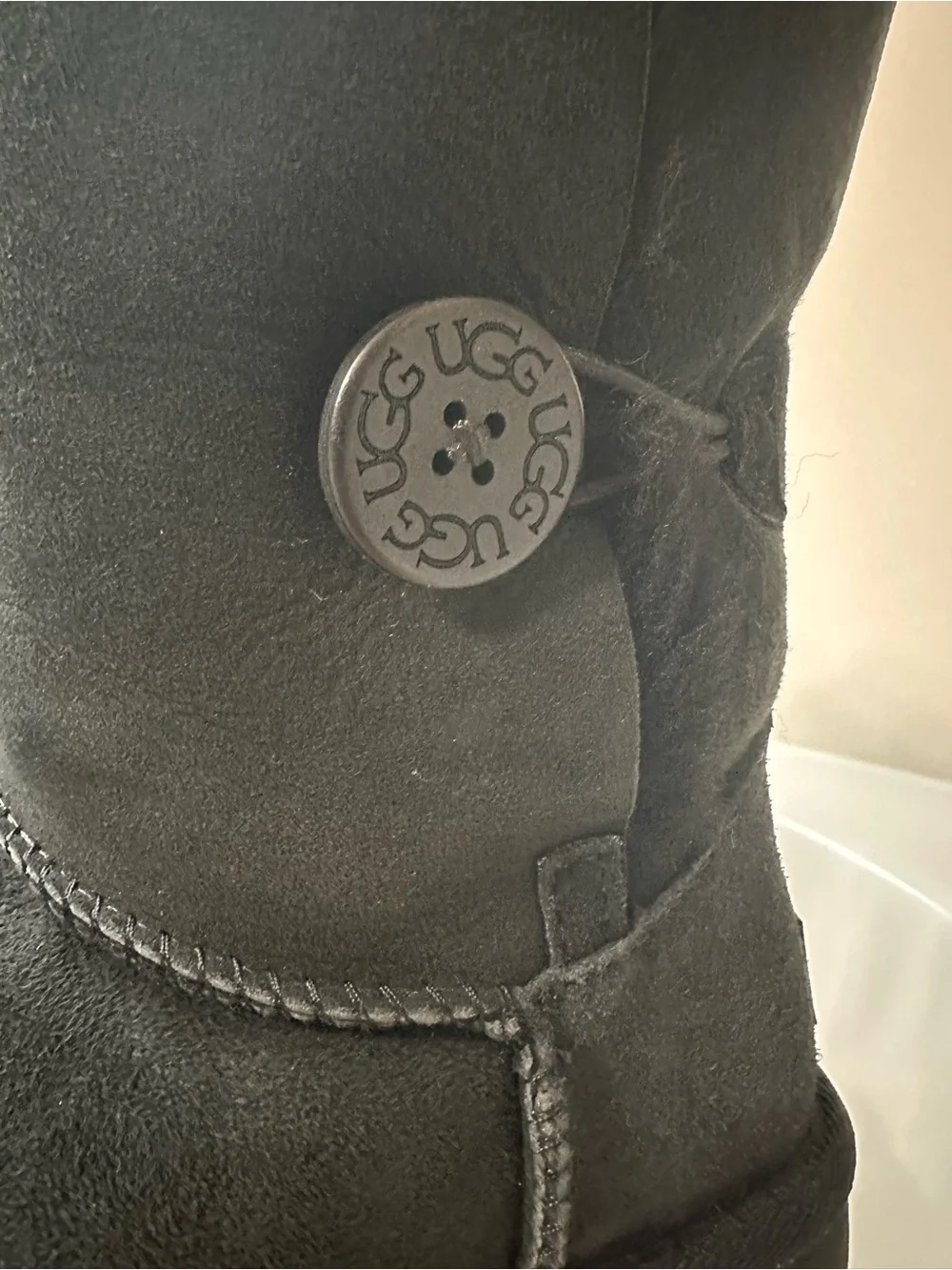 UGG Black Suede Shearling Button Winter Boots - Women's